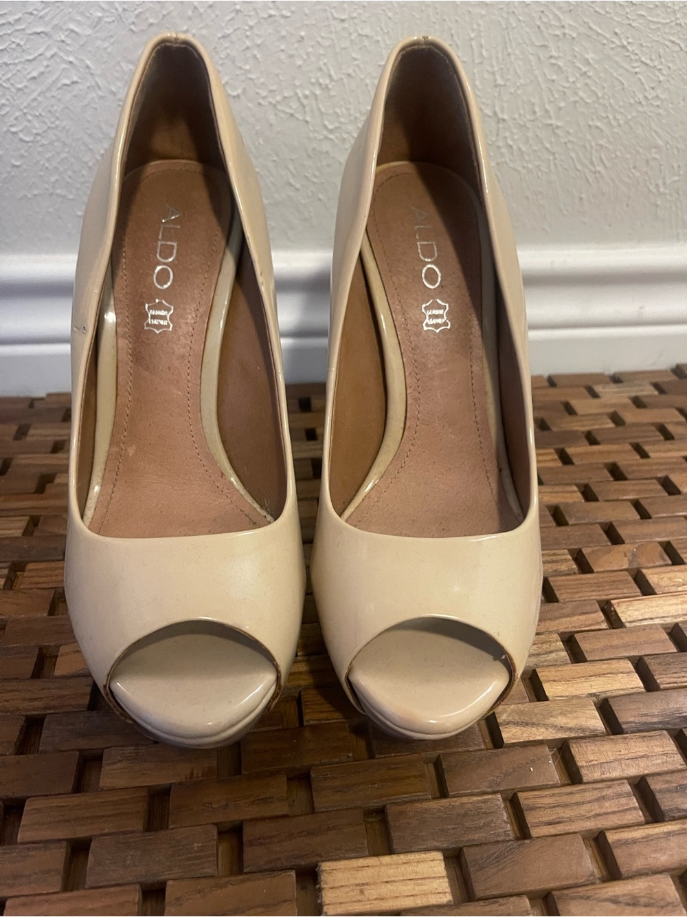 ALDO Nude Patent Peep-Toe Heels